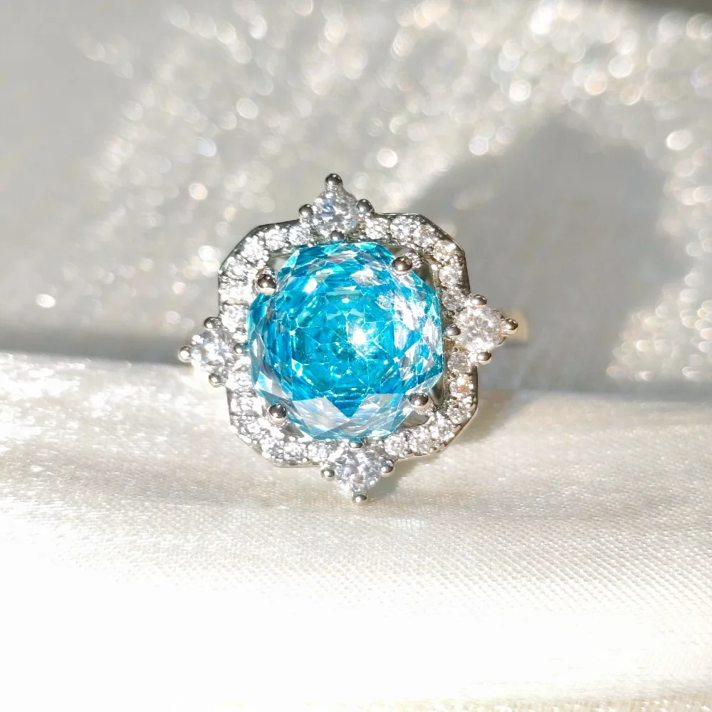 

925 Sterling Silver Sweet Romantic High Carbon Diamond Rose Cut Jewelry Ladies Design Flower Ring Adjustable