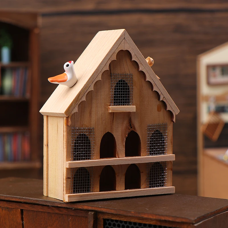 1/12 Miniaturowy domek dla ptaków do domku dla lalek, model domeka dla lalek, dekoracja do bajkowego ogrodu, akcesoria do domku dla lalek, ozdoba do mikro-scen