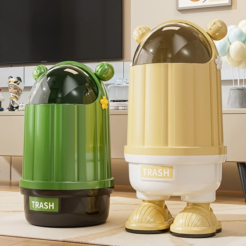Trash Can with Cute Ears Locking Lid Heavy-Duty Plastic Modern Waste Bin Kitchen Bathroom Accessories Home Decoration