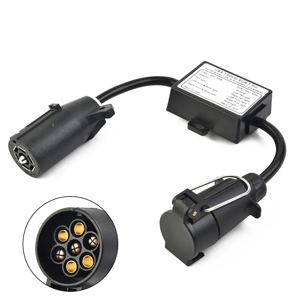 US To EU Trailer Connector Light Converter Adapter 7-Way Blade Socket To 7-Pin Round Socket Connector