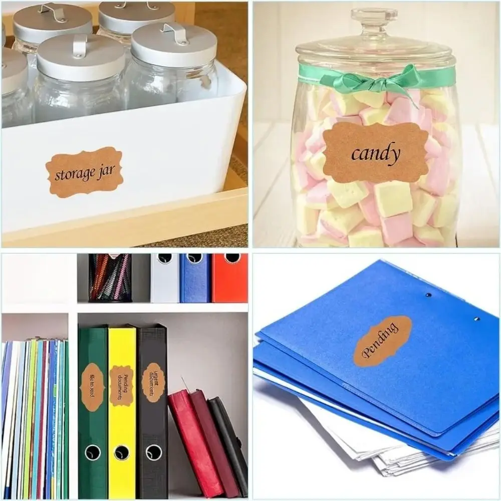 300Pcs/Roll New Self-adhesive Kraft Paper Stickers Organizer Label DIY Gift Tags Brown Baking Sticker