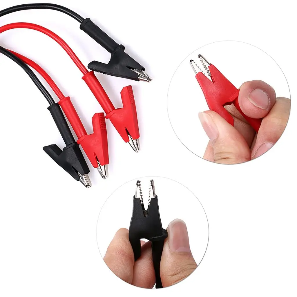 1000 فولت 2 قطعة مشبك التمساح مزدوج الأطراف يؤدي للاختبار الكهربائي موصلات اختبار مع مقاطع التمساح وأسلاك توصيل معزز