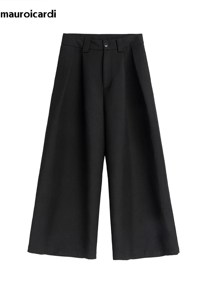 Mauroicardi Wiosna Jesień Oversized Long Black Flowy Baggy Wide Leg Pants for Mens Streetwear Loose Casual Soft Trousers 2024