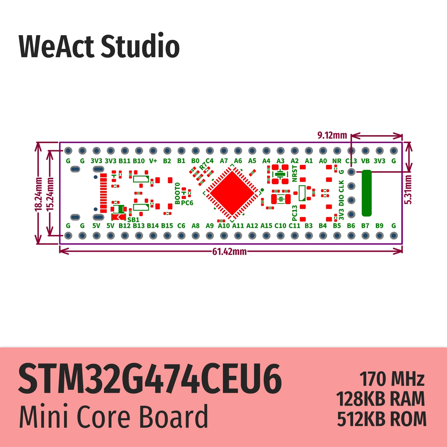 WeAct-Placa de demostración de tipo largo, STM32G474CEU6, STM32G474, STM32G4, STM32 Core