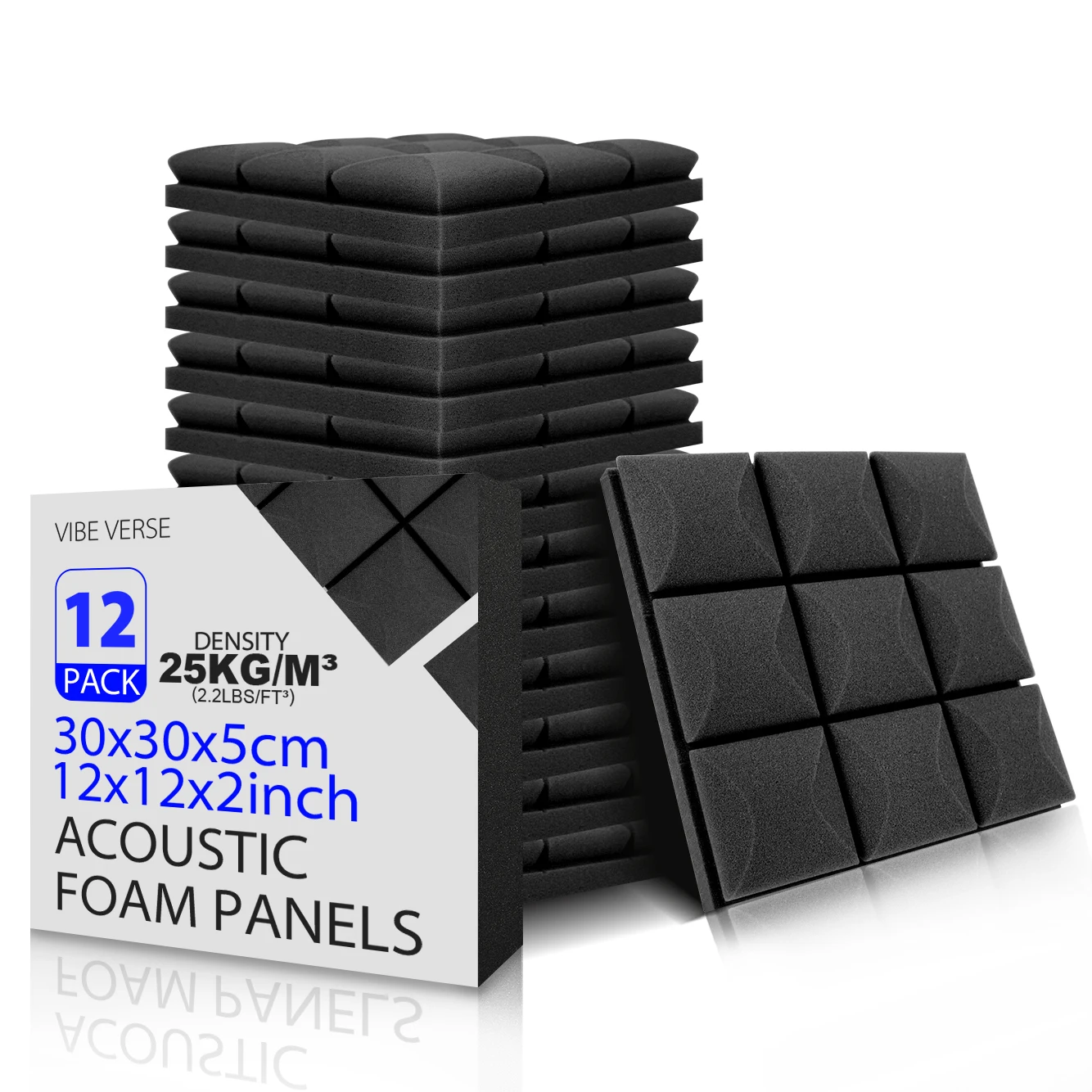 

Soundproof Wall Panels with Acoustic Foam 12-Piece Set 30x30x2-inch Mushroom-Head Design Acoustic Panels for Home Office Renovat