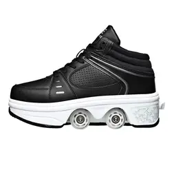 Flash Deformed Shoes Double Row Roller Skates Seven-color Atmosphere Mesh Breathable Light Four-wheel Roller Running Sneakers