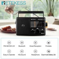 Retekess TR626 AM FM SW LW Portable Radio Bluetooth DSP Plug in Radios AC or 4xD Battery Large Knob 3.5mm Headphone for Elder Ho