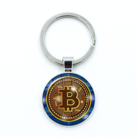 2023 Fashion Bitcoin Design Keychain Glass Cabochon Metal Pendant Classic Men's Women's Keychain Keyring Jewelry Gift Memorial