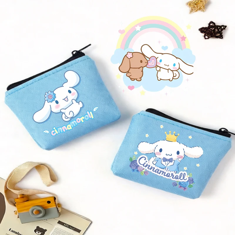 

Cute Cinnamoroll Light Blue Wallet Kids Girl Kawaii Cartoon Canvas Zipper Key Money Pocket Cute Anime Hand-held Small Coin Purse