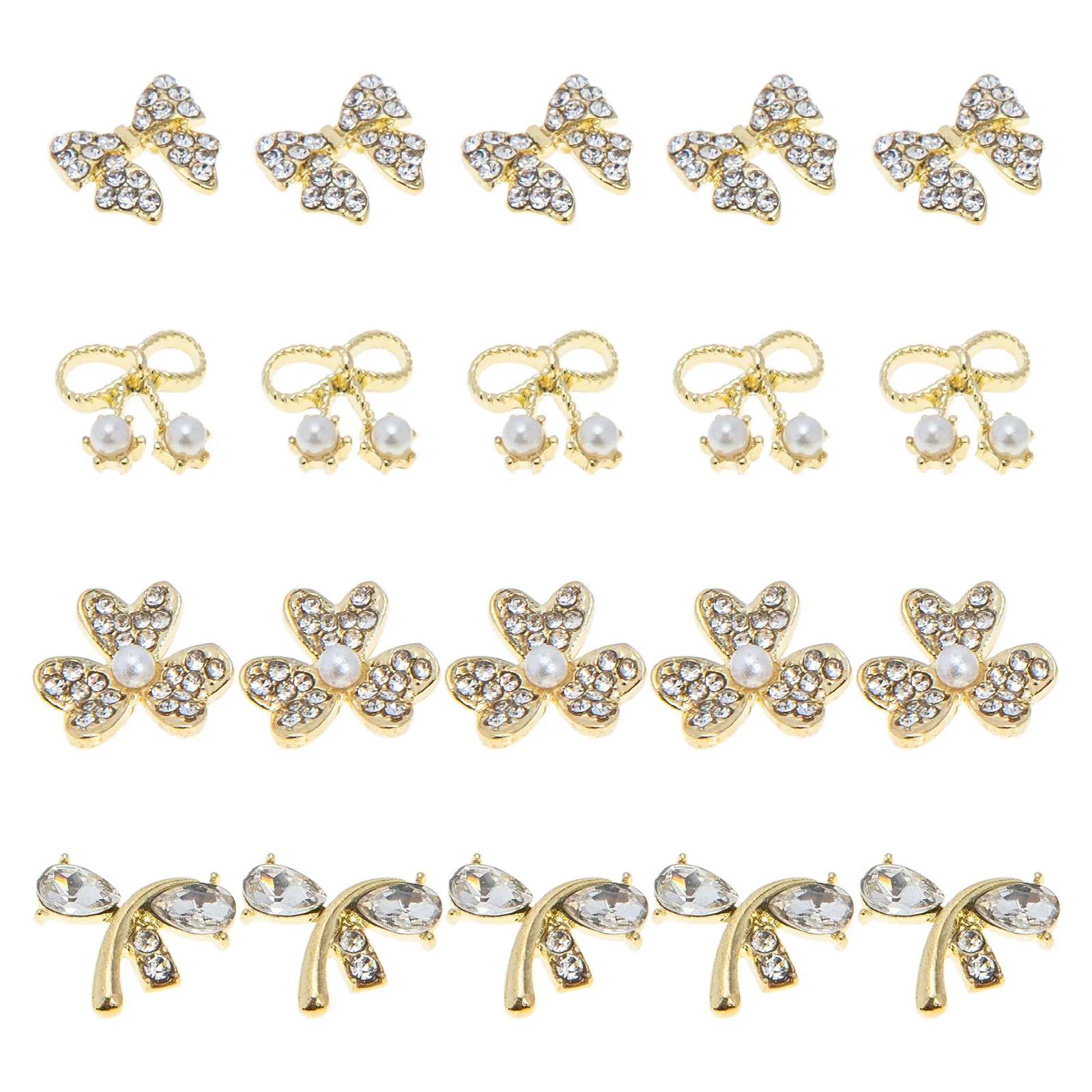 

20 Pcs Accessories Pearl Nail Drill Gold Decor DIY Ornaments Alloy Bow Charm 3d Charms Manicure Decoration