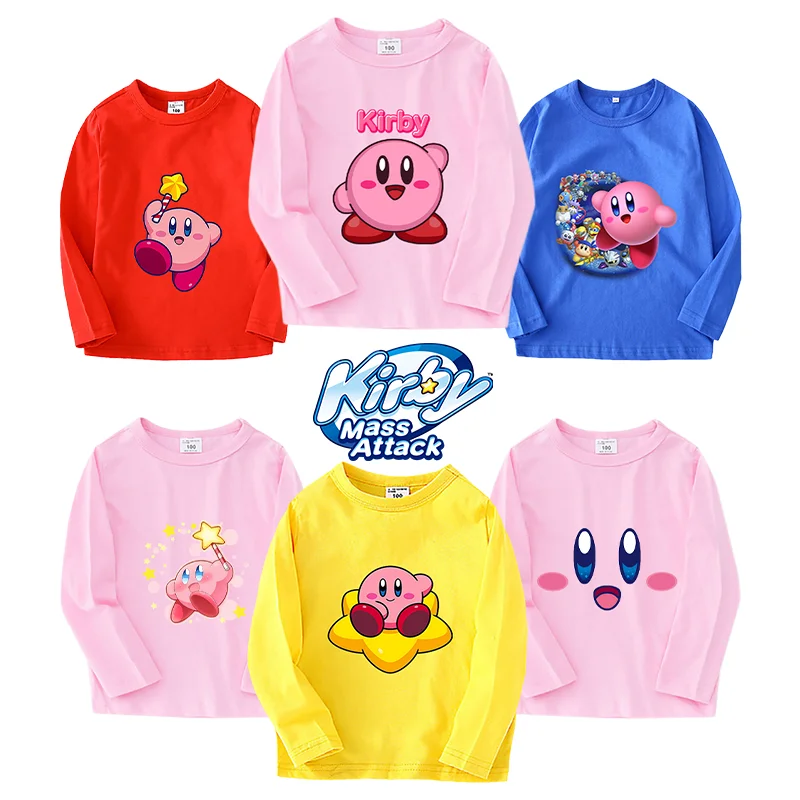 

Star Kirbys Girl Childern Cute Long Sleeve Sweatshirt Anime Game Cartoon Print Thin Clothes Cotton Toddler O Neck Tops Kid Gift