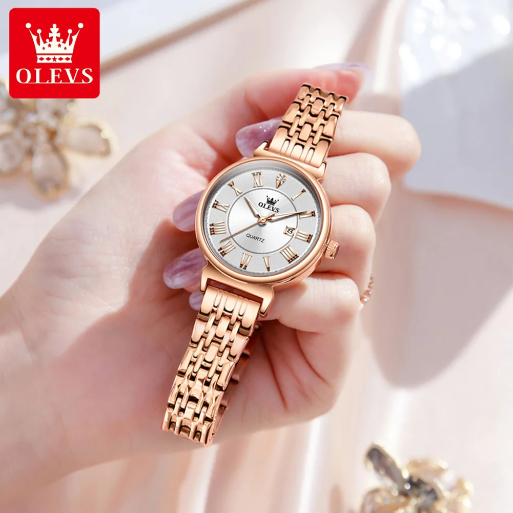 OLEVS-reloj de cuarzo de acero inoxidable para mujer, accesorio de marca superior de lujo, de oro rosa, resistente al agua, luminoso, con fecha, a la moda