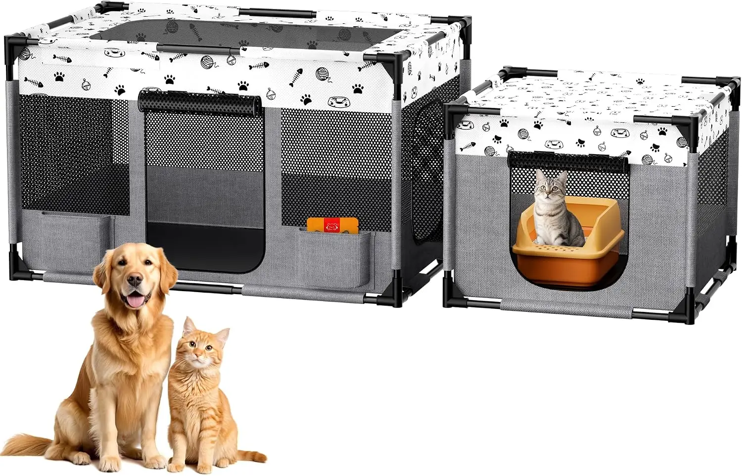 Portable Cat Playpen, Pet Dog Playpen, Kitten Puppy Play Pen for Indoor/Outdoor, Collapsible Cats Cages Enclosed Tent with Carry