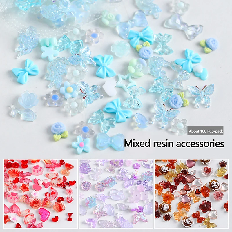 

Mixed Nail Accessories Ice Transparent Fine Sparkling Flower Butterfly Aurora Matte Two Color Resin Versatile Nail Accessories