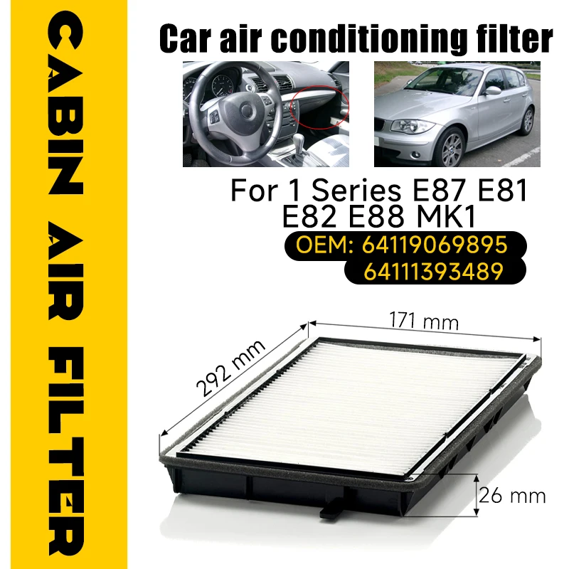 Carbon Air Filters For BMW 1 Series E87 E81 E82 E88 MK1 2005~2011 2010 OE Numbers 64119069895 Filter Effectively Car Accessories