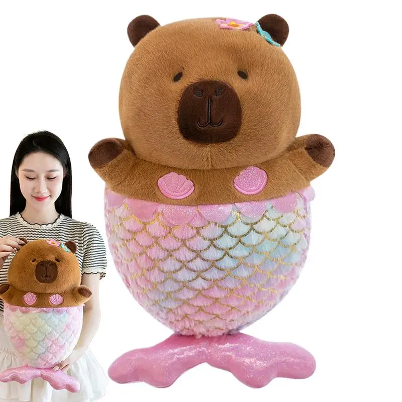 Capybara Plush Toy Huggable Stuffed Mermaid Capybara Figurine Adorable Capybara Doll Toy For Boys Girls Living Room Bedroom Car