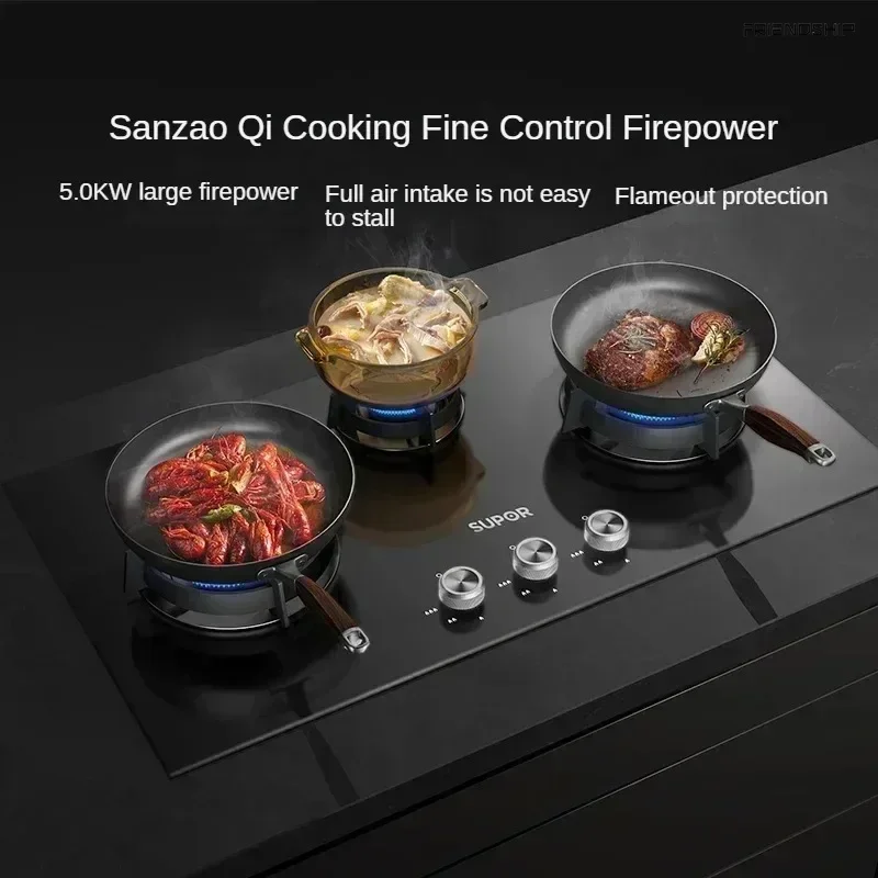 Gas Cooking Stove - New Three Eyes Embedded Household Gas Cooker, Multi-Eyes Desktop Fierce Fire Three Head Stove.