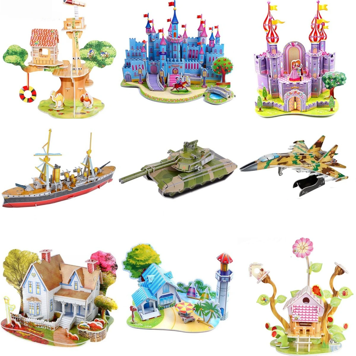 3D DIY Puzzle Castle Assembling Model Cartoon House Paper Toy Kid Early Learning Construction Pattern Gift Children House Puzzle