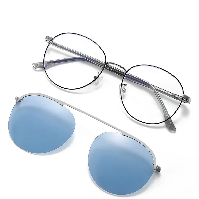 COHK-gafas de sol magnéticas para hombre y mujer, lentes con Clip polarizado, montura redonda óptica para miopía, diseño de marca de moda