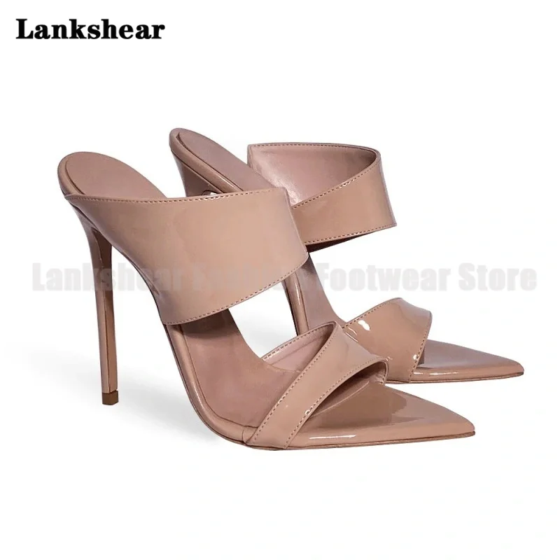 

Pointy Toe High Heels Mules Slippers Patent Leather Slip-On Dress Shoes Women Shoes Luxury Designer Sandalias De Mujer Verano