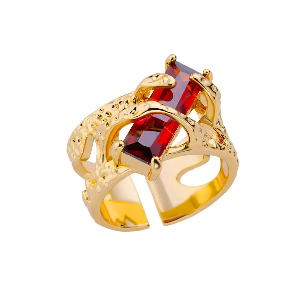 Red Zircon Stone Rings for Women Adjustable Stainless Steel Ring Vintage Wedding Jewelry Accessories free shipping item anillos