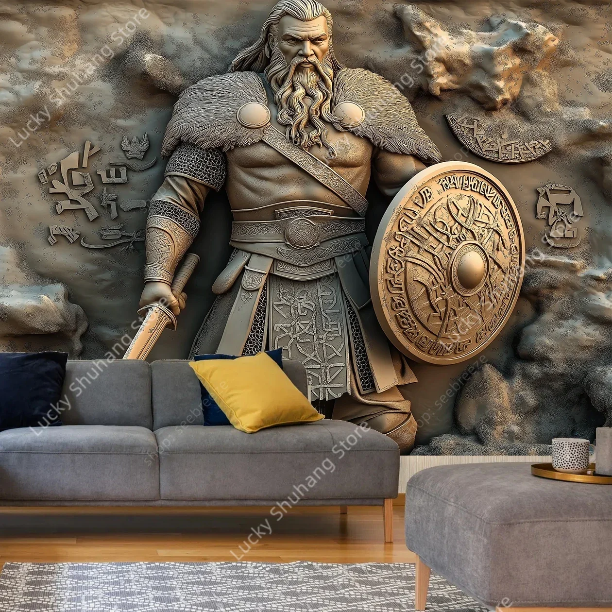 Viking Warrior Tapestry Norse Mythology Wall Art for Living Room Bedroom Decor Medieval Battle Scene Historical Inspired Design
