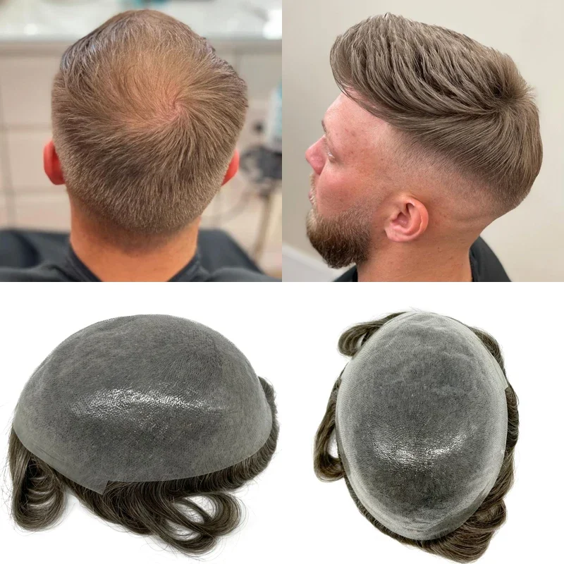 

0.04mm Men's Large Stock High Hair Quality Durable Super Skin Base Toupee Natural Look Hair Replacement Hair Piece