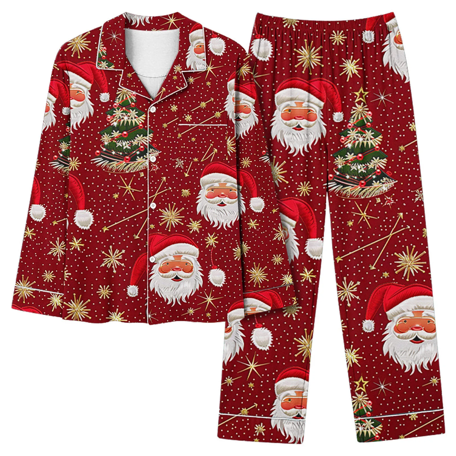 Winter Christmas Theme Women's 2-piece Home Sleepwear Christmas Tree Santa Claus Printed Comfortable Pants Set for Women