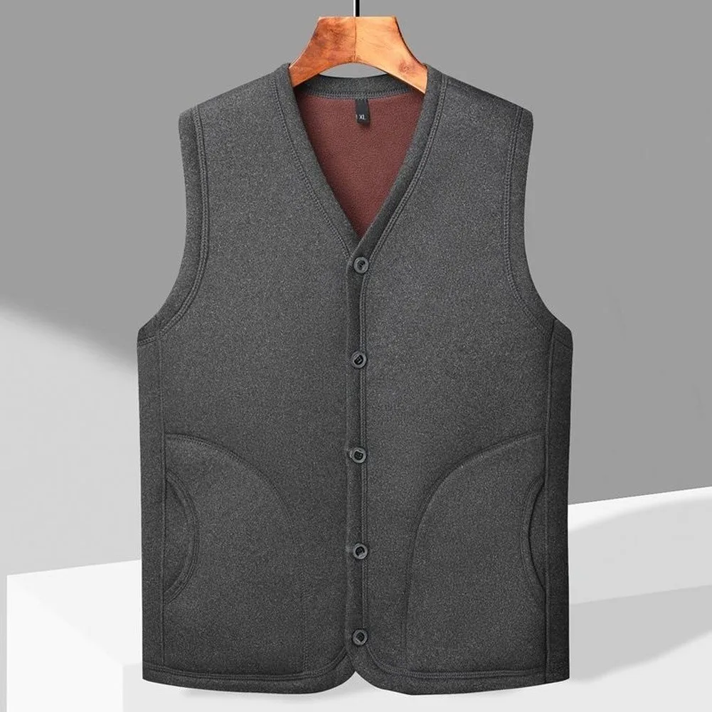 Men's Polyester Fleece Lined Sleeeless Open Cardigan est Warm Loose for Fit Outerwear Regular Length Neck for Men Cold Weather