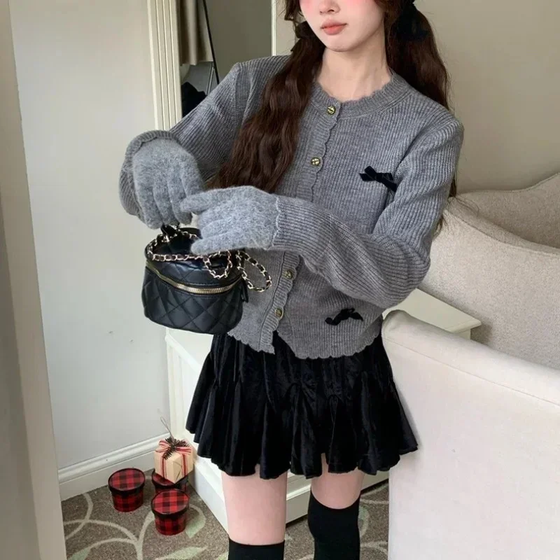 Knitted Cardigan Women Clothes 2024 French Korea Autumn Winter Love Splicing Lace Sweet Single Breasted Sweater Luxury Coat