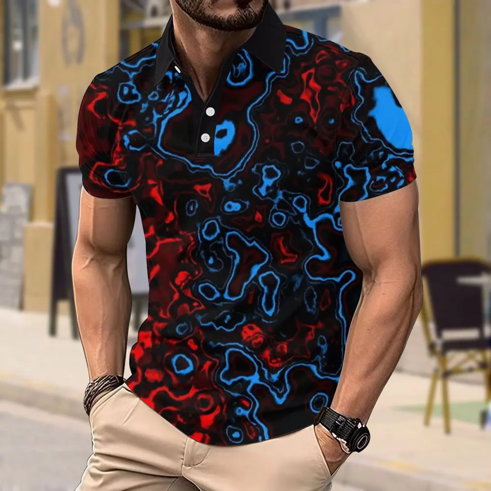 Sports Fitness Breathable Men's Polo Shirt Polyester Slightly Elastic Casual 3d Gradient Color Design Short Sleeve Top T-shirt