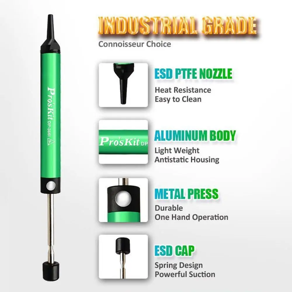 Imagem -04 - Vacuum Sucking Pen Sucção Removedor Estanho Sucção Device Liga de Alumínio Anti-static Desoldering Solda Acessório Dp366i