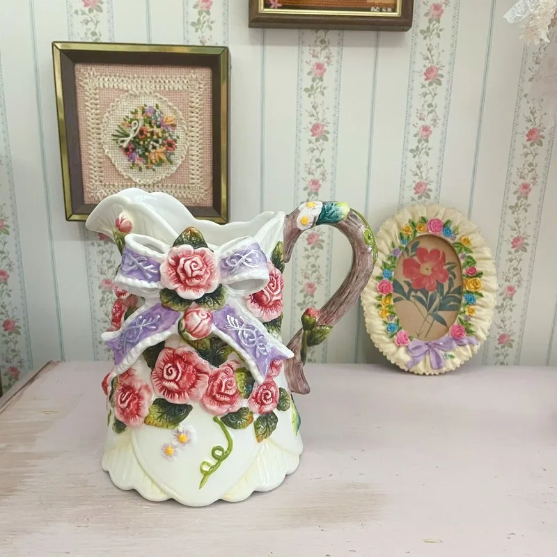 Vintage Vases Underglaze Color Rose Ribbon Ceramic Vase Home Living Room Decoration Jarrones Jarrones Gift Desk Decorations