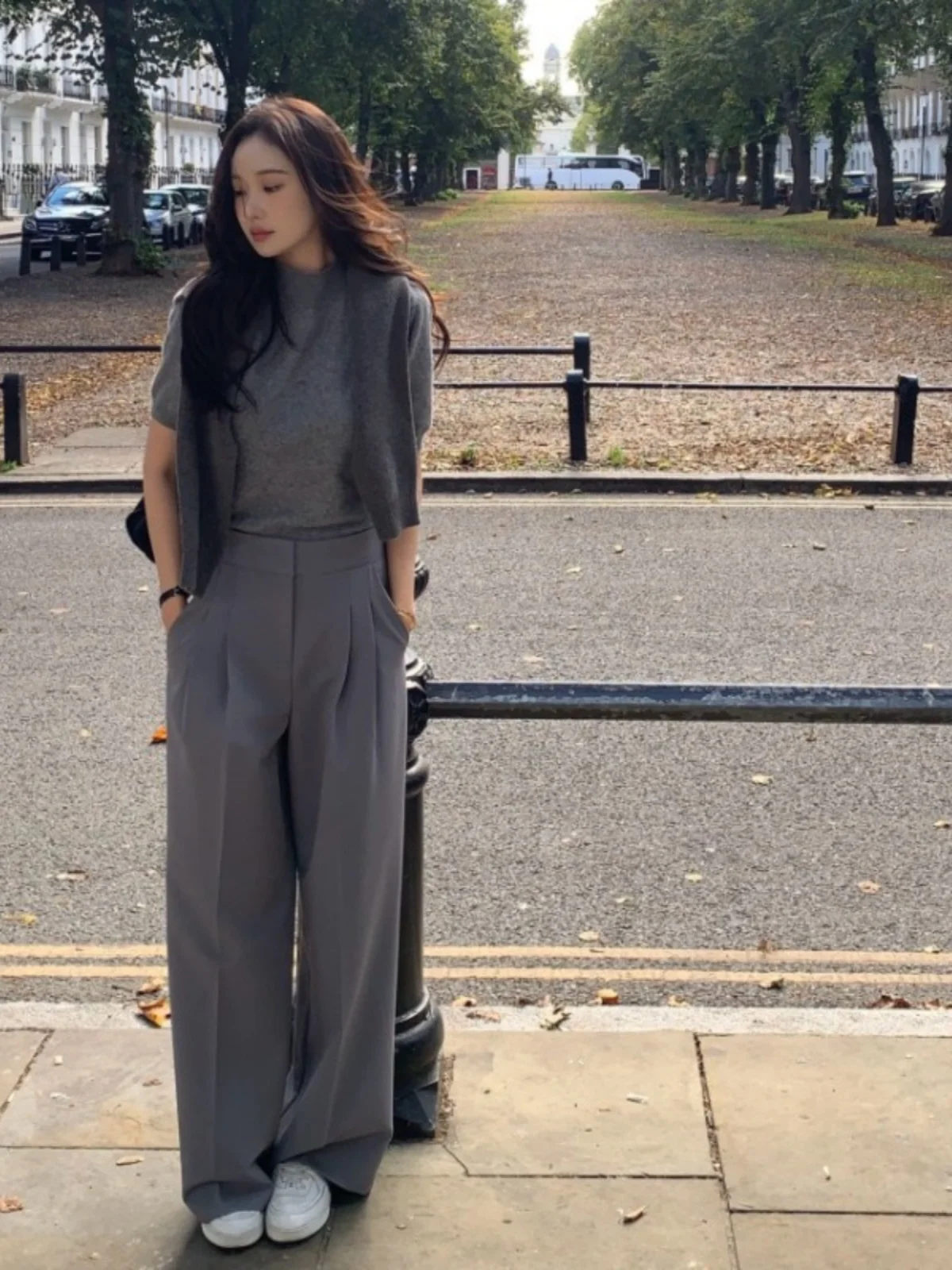 

Loose Casual Pants Women's High Waist Drapey Pleated Korean Style Commute Straight Leg Wide Leg Versatile Suit Long Pants