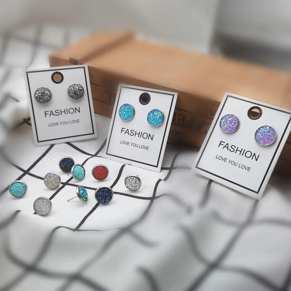 

20pairs 10MM Druzy Drusy Earrings Resin Cabochon Earring Stainless Steel Stud for Women Men Girl Jewelry Gift