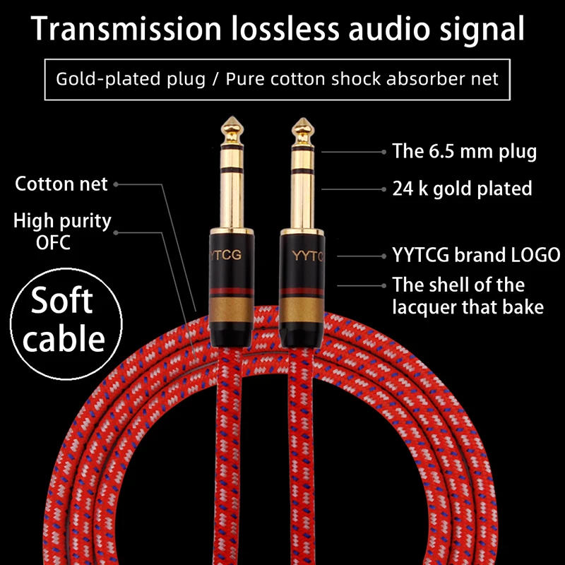 6.5mm Jack Audio nylonowy kabel pleciony na gitarę wzmacniacz miksujący 6.35 Jack z męskiego na męskie przewód Aux na mikrofon gitara elektryczna