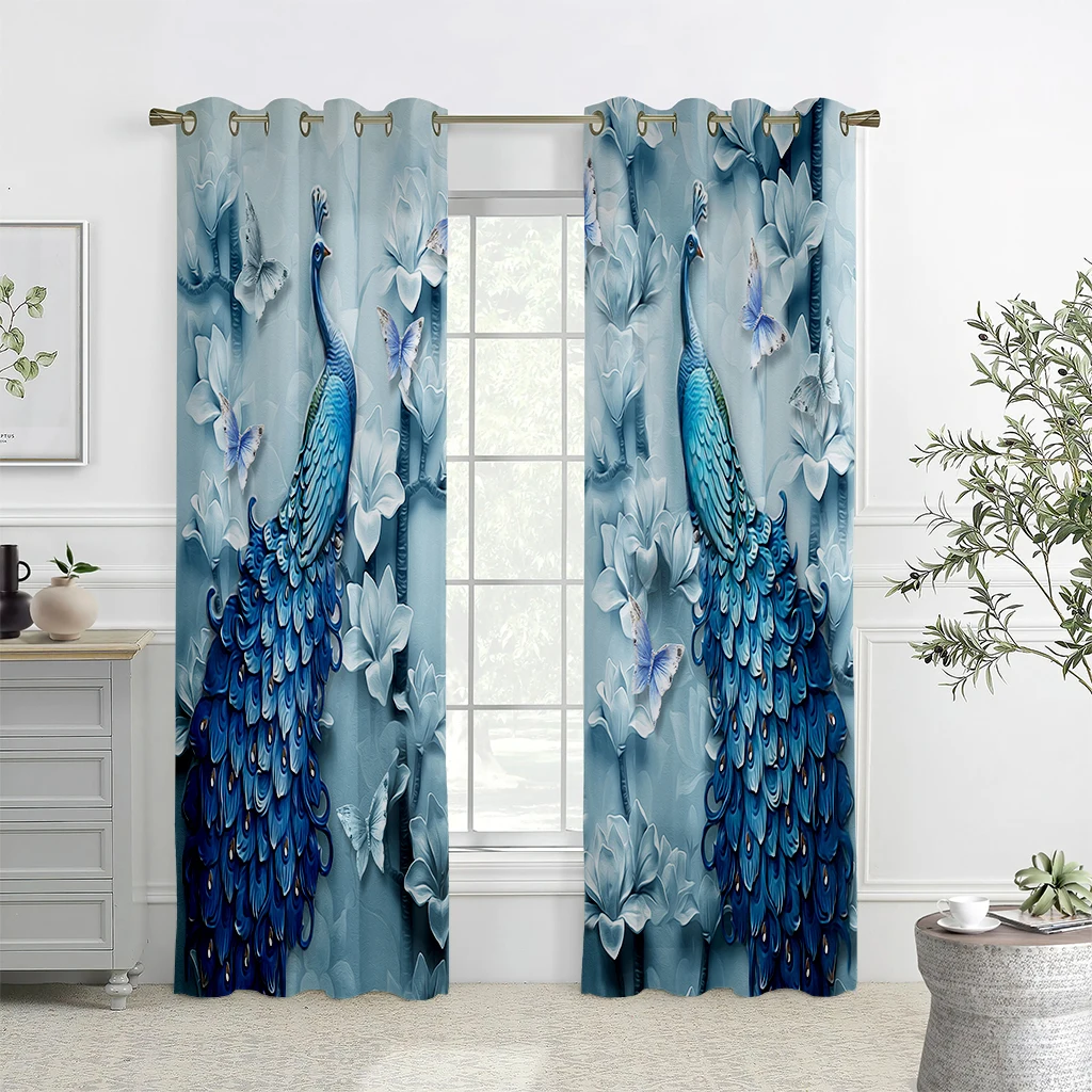 2PCS Animal peacock pattern curtains, rod pocket half cover, living room bedroom kitchen decorative curtains can be customized