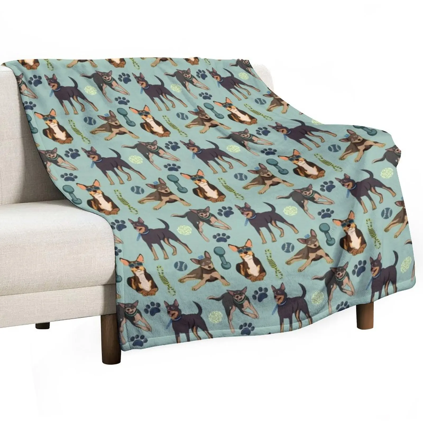 Australian Kelpie - Cute Tan and Black Dog Illustration Pattern Throw Blanket Soft Beds Weighted Flannels Plush Blankets