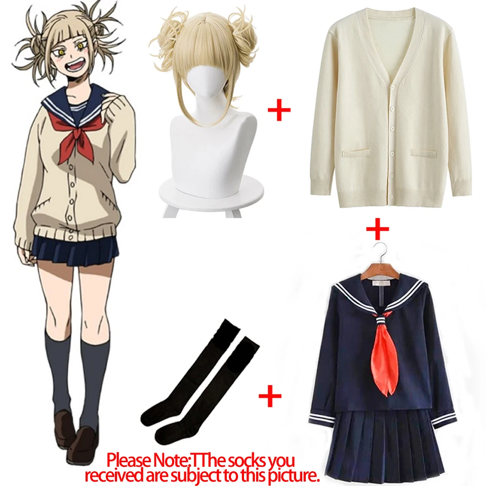 Disfraz Halloween Mujer My Hero Academia Cosplay Costume For Women Anime Boku No Himiko Toga JK Uniform Sweater Coat Wig Costume