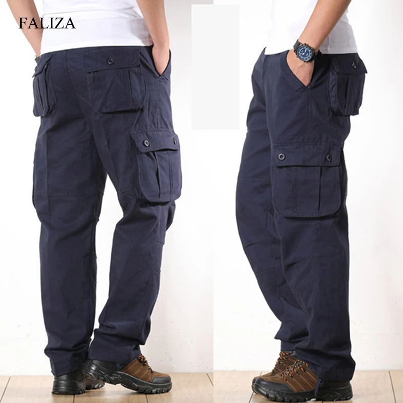 Pantalones Cargo con múltiples bolsillos para hombre, prendas de vestir tácticas de algodón para exteriores, color caqui, Pantalones rectos