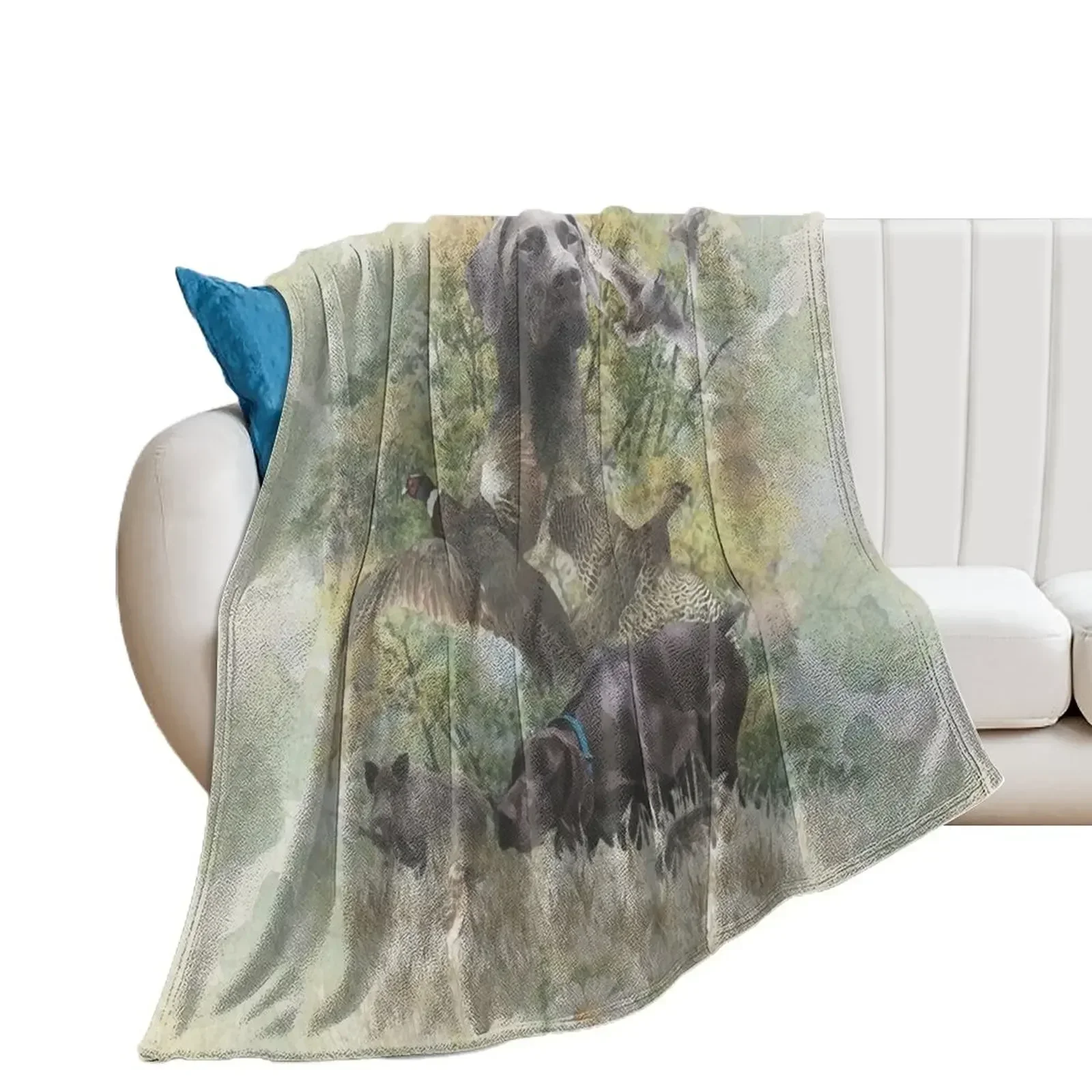 German Shorthaired Pointer, Hunting scene Throw Blanket Travel bed plaid Quilt Furry Blankets