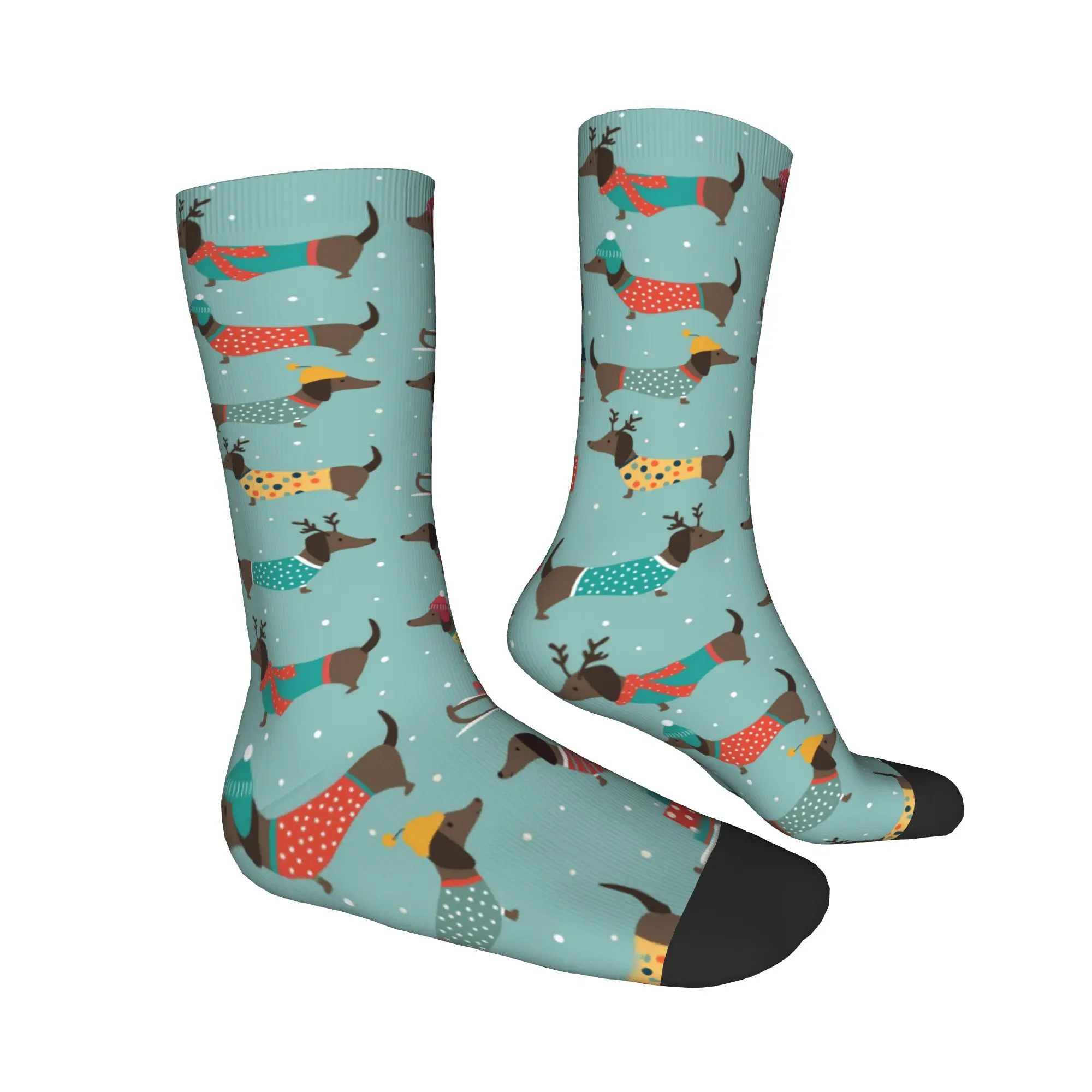 ถุงเท้าลายพิมพ์แฟชั่นน่ารักลายสุนัขดัชชุนด์สำหรับผู้หญิงผู้ชาย ถุงเท้าข้อสั้นยืดได้สำหรับฤดูร้อน ฤดูใบไม้ร่วง ฤดูหนาว