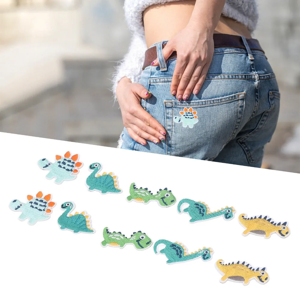 10Pcs Cute Small Shape Dinosaur Patches Embroidery Applique Colorful Design Embroidered Patches DIY Patches Backpack Decoration