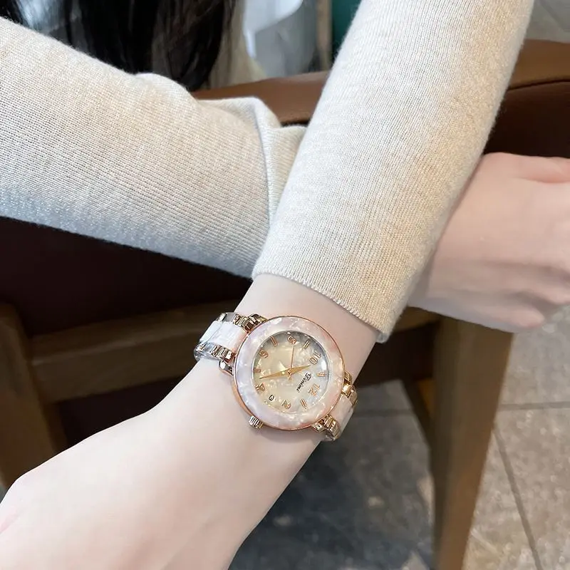 DUGARY-Women's round jade quartz watch, waterproof watch bracelet, ceramic bracelet, trendy style, classic brand