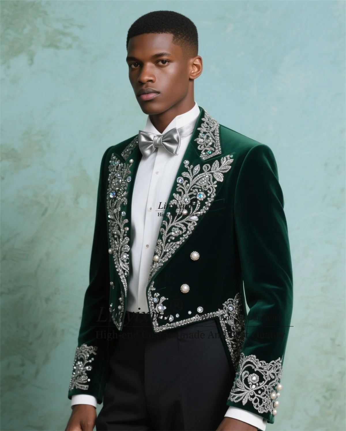 

Elegant Velvet Men Suit 2 Pieces Sets Groom Male Blazers Customized Wedding Tuxedos Stunning Diamond Ornament Costume Homme