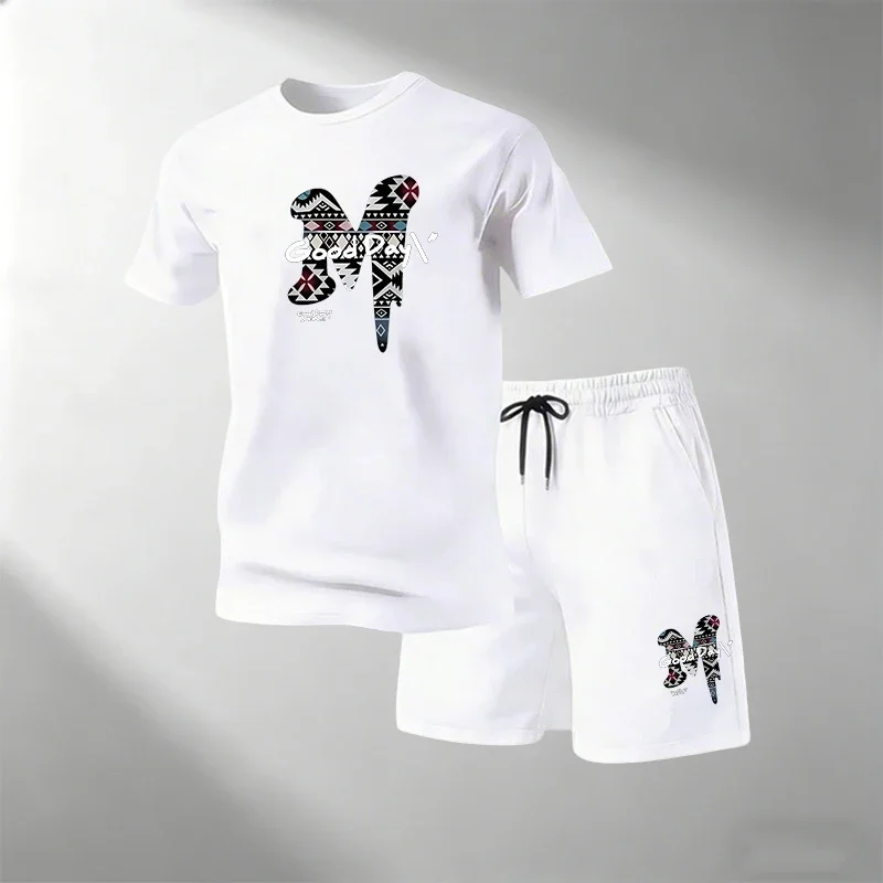 Summer Men's Sportswear T-Shirts Sets Round Neck Short Sleeve + Sports Shorts Breathable Quick Dry Casual Home Outdoor Fitness