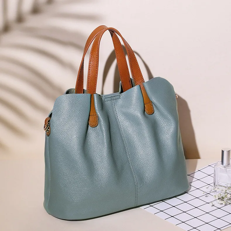 

Head layer cowhide mother bag, genuine leather tote bag, simple and fashionable one shoulder bucket bag