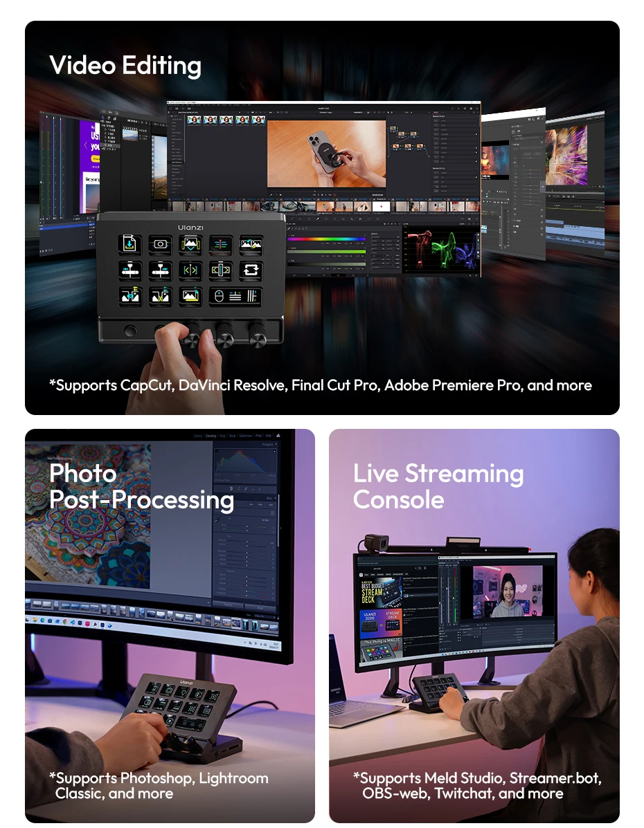 Ulanzi D200X All-in-One Creative Deck Desktop Control Hub for Video Photo Post-Processing Smart Lighting Studio Livestreaming