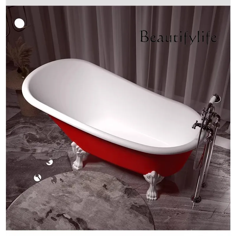 

Artificial stone household bathtub integrated forming freestanding bathtub household red matte princess tank