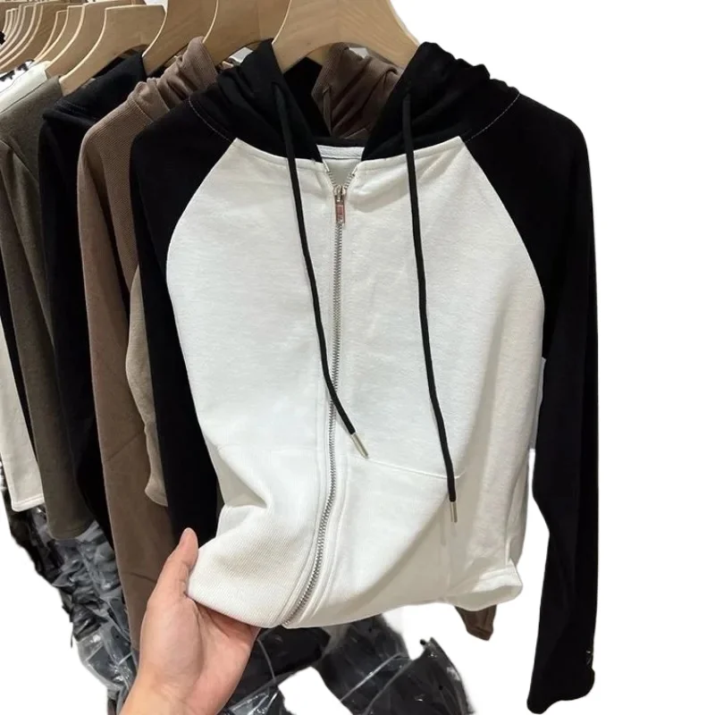 

Hoodies Women Soft Simple Harajuku Hooded Trendy High Street Long Sleeve Spring Simple Vintage Patchwork Female New Korean Style